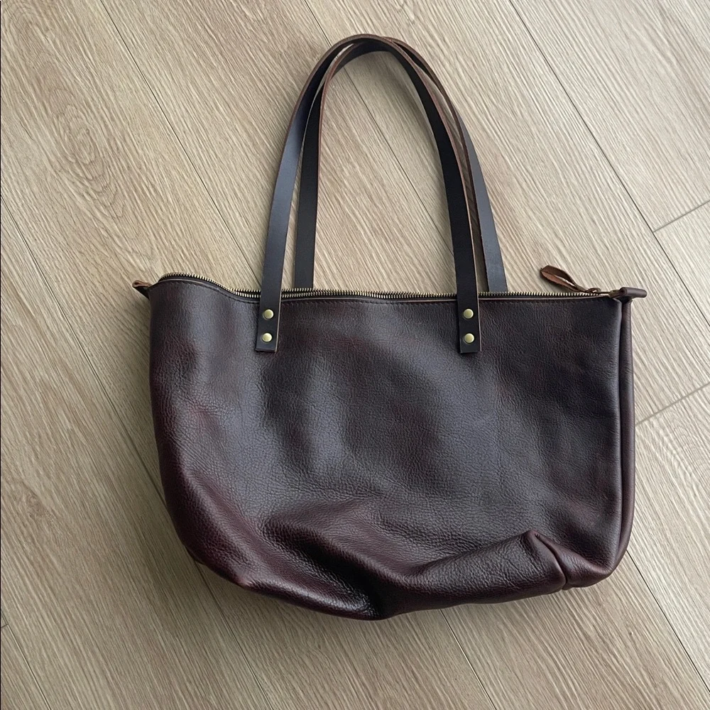 NWOT Portland Leather LEATHER LARGE TOTE BAG - Coldbrew - Picture 10 of 11